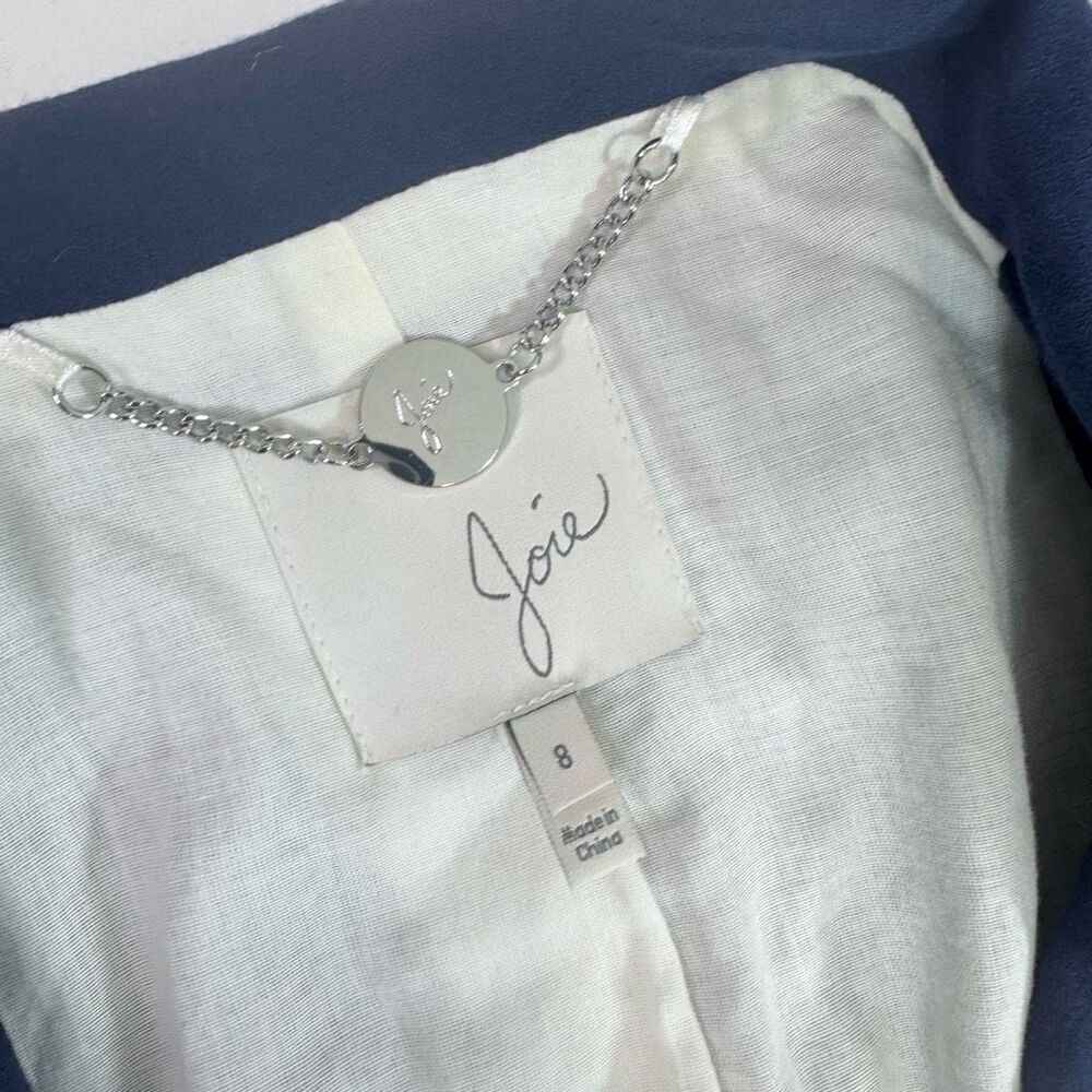 Joie Blazer Womens Size 8 Navy Blue Silk Blend Notch Collar Open Preppy Career - Picture 4 of 7